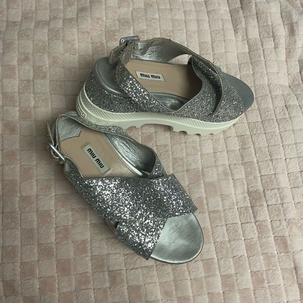 Miu Miu Glitter Silver Sandals